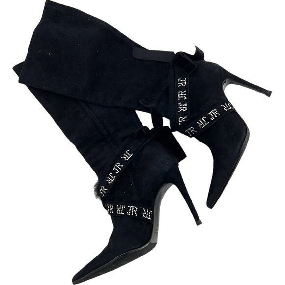 Vintage JOHN RICHMOND Women Boots US 9 EU 39 Zip-Up Suede Leather High Heels - Picture 1 of 13